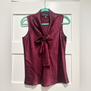 Evan Picone Burgundy Sleeveless Bow Blouse